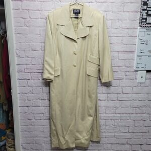 NWT Vintage Clio 2 Suit Woman Long Trenchcoat Jacket Beige Cream Dressy Business